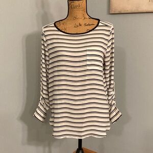 LOFT Navy and White Striped Blouse